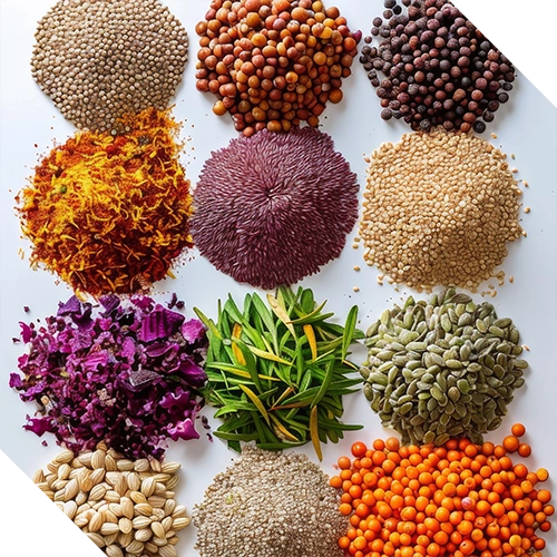 Piles of raw ingredients.
